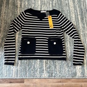 NWT Tory Burch Owen sweater navy/ivory Small
